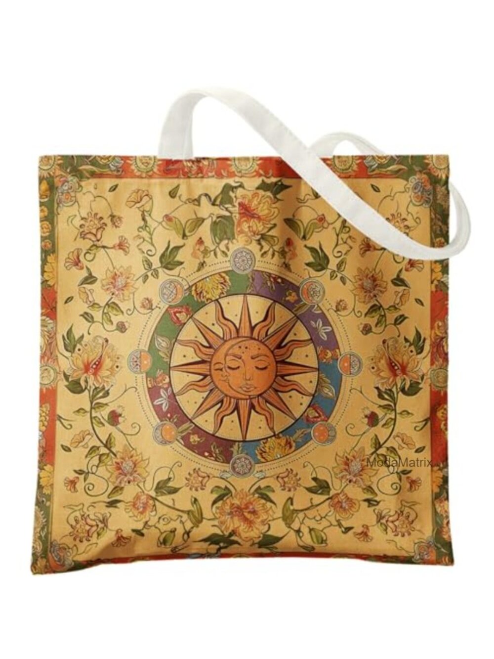 Boho Canvas Tote Bag Sun Moon Flower Pouch Women Teen Girls